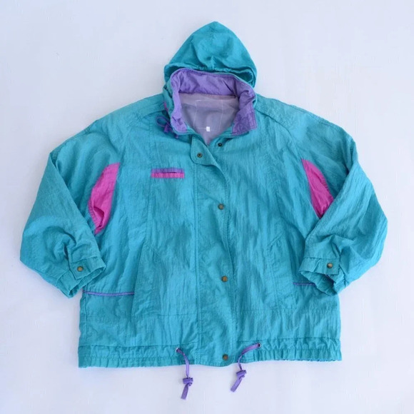 Vintage  Teal and Purple Zip Up Windbreaker Jacket Size Large - Picture 4 of 15
